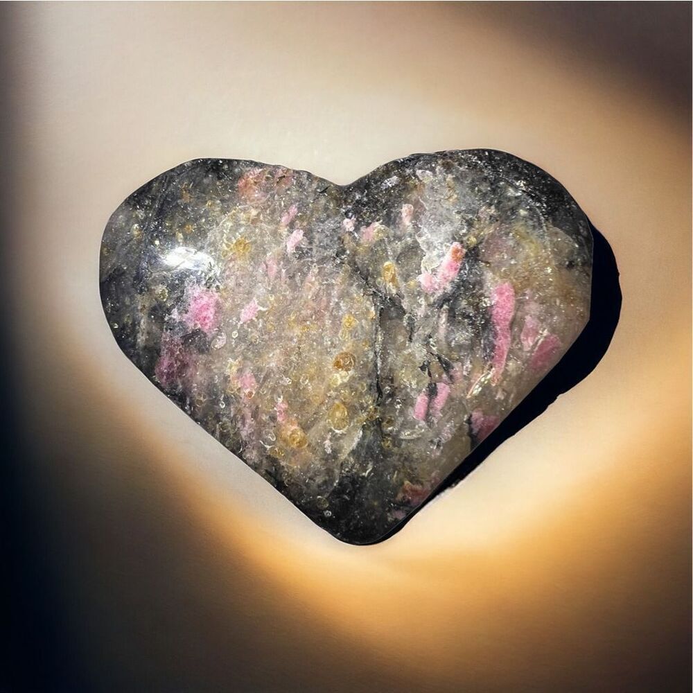 Icy Rhodonite Crystal Heart‎ Carving